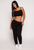 Womens Iris Fleece Lined Elastic Hem Crop Top, Black, Size S