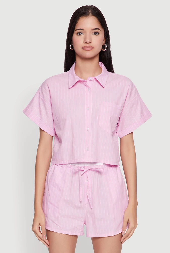 Womens Iris Pinstripe Cropped Shirt, Pink, Size S