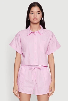 Womens Iris Pinstripe Cropped Shirt, Pink, Size S