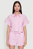 Womens Iris Pinstripe Cropped Shirt, Pink, Size S