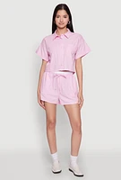 Womens Iris Pinstripe Cropped Shirt, Pink, Size S