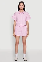 Womens Iris Pinstripe Cropped Shirt, Pink, Size S