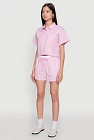 Womens Iris Pinstripe Cropped Shirt, Pink, Size S