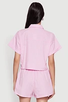 Womens Iris Pinstripe Cropped Shirt, Pink, Size S