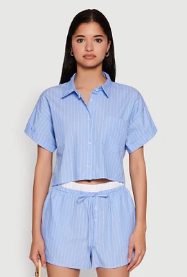 Womens Iris Pinstripe Cropped Shirt, Blue, Size S