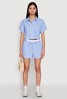 Womens Iris Pinstripe Cropped Shirt, Blue,