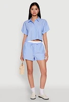 Womens Iris Pinstripe Cropped Shirt, Blue,