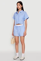 Womens Iris Pinstripe Cropped Shirt, Blue,