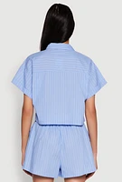 Womens Iris Pinstripe Cropped Shirt, Blue,