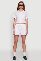 Womens Iris Contrast Trim Pinstripe Shorts, White, Size L