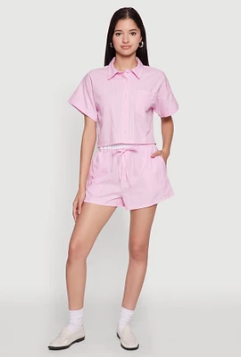 Womens Iris Contrast Trim Pinstripe Shorts, Pink, Size M