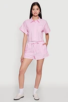 Womens Iris Contrast Trim Pinstripe Shorts,