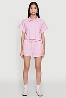 Womens Iris Contrast Trim Pinstripe Shorts, Pink, Size M