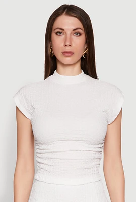 Womens Iris Textured Knit Blouse, White, Size S