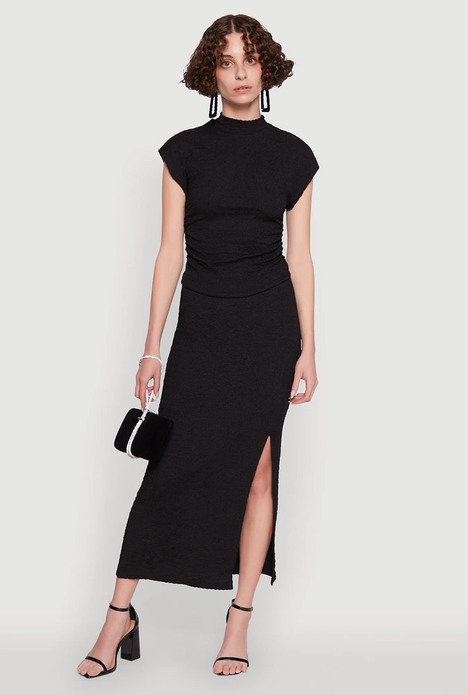 Womens Iris Textured Knit Midi Skirt with Side Slit,