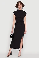 Womens Iris Textured Knit Midi Skirt with Side Slit,