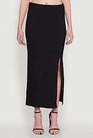 Womens Iris Textured Knit Midi Skirt with Side Slit,