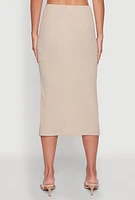 Womens Iris Textured Knit Midi Skirt with Side Slit, Khaki, Size M