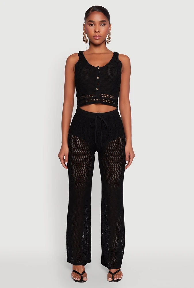 Womens Crochet High Waisted Drawstring Pants,