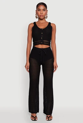Womens Crochet High Waisted Drawstring Pants, S