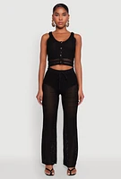 Womens Crochet High Waisted Drawstring Pants, S