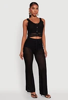 Womens Crochet High Waisted Drawstring Pants,