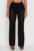 Womens Crochet High Waisted Drawstring Pants,