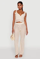 Womens Crochet High Waisted Drawstring Pants, Khaki, Size L