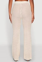 Womens Crochet High Waisted Drawstring Pants, Khaki, Size L