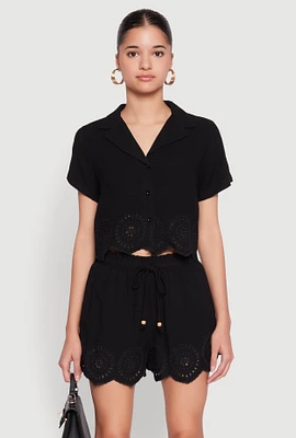 Womens Haute Monde Eyelet Detail Cropped Shirt,