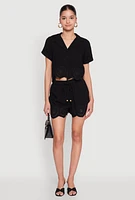 Womens Haute Monde Eyelet Detail Cropped Shirt, Black, Size L