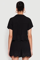 Womens Haute Monde Eyelet Detail Cropped Shirt, Black, Size L