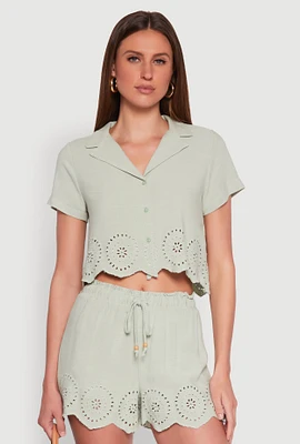 Womens Haute Monde Eyelet Detail Cropped Shirt,
