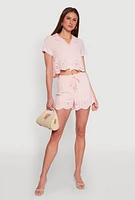 Womens Haute Monde Eyelet Detail Cropped Shirt, Pink, Size M