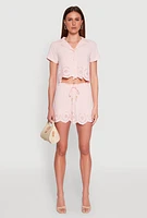 Womens Haute Monde Eyelet Detail Cropped Shirt, Pink, Size M
