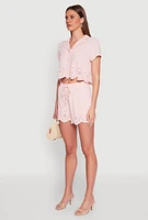 Womens Haute Monde Eyelet Detail Cropped Shirt, Pink, Size M