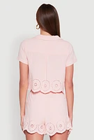 Womens Haute Monde Eyelet Detail Cropped Shirt, Pink, Size M