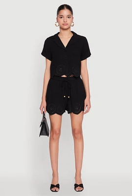 Womens Haute Monde Eyelet Detail Drawstring Shorts,