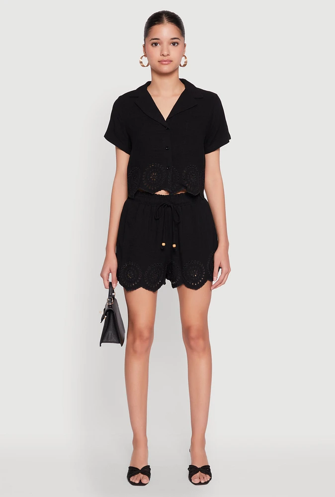 Womens Haute Monde Eyelet Detail Drawstring Shorts, Black,