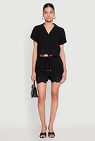 Womens Haute Monde Eyelet Detail Drawstring Shorts, Black,