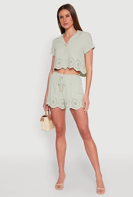 Womens Haute Monde Eyelet Detail Drawstring Shorts,