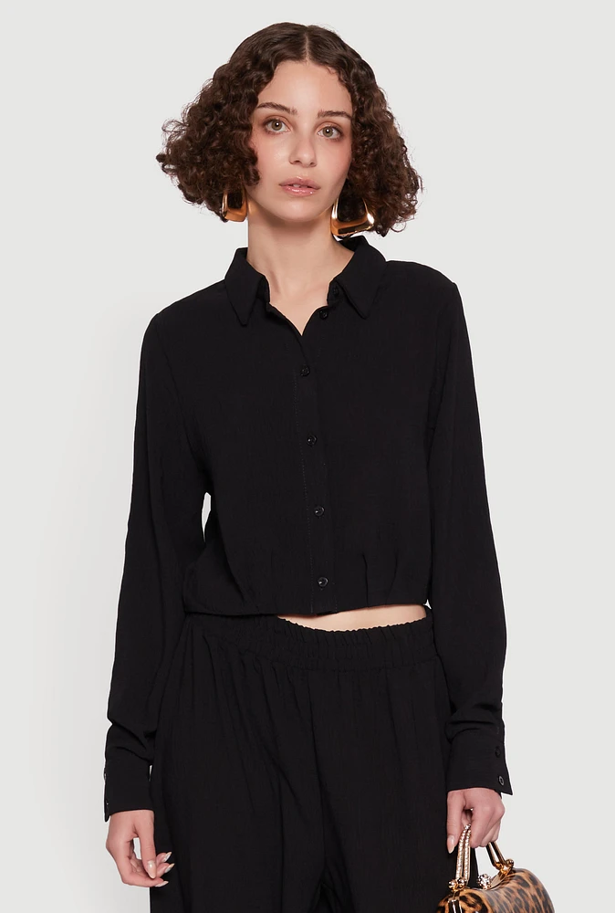 Womens Haute Monde Pleated Cropped Shirt, Black, Size S