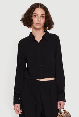 Womens Haute Monde Pleated Cropped Shirt, Black, Size S