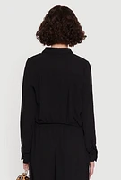 Womens Haute Monde Pleated Cropped Shirt, Black, Size S