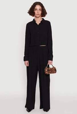 Womens Haute Monde Elastic Waist Wide Leg Pants,