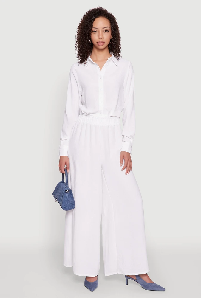 Womens Haute Monde Elastic Waist Wide Leg Pants, White, Size M
