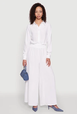 Womens Haute Monde Elastic Waist Wide Leg Pants, White, Size M