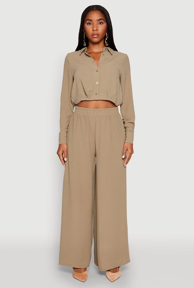Womens Haute Monde Elastic Waist Wide Leg Pants, Green, Size M
