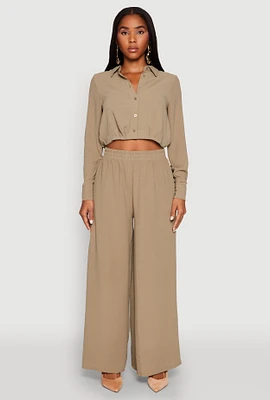 Womens Haute Monde Elastic Waist Wide Leg Pants, Green, Size M