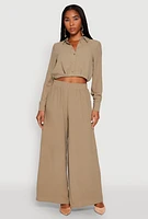 Womens Haute Monde Elastic Waist Wide Leg Pants, Green, Size M